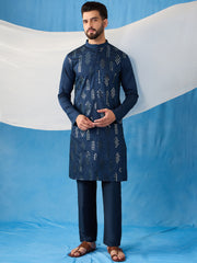 Men Ethnic Motifs Embroidered Regular Sequinned Kurta with Trousers