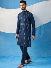 Men Ethnic Motifs Embroidered Regular Sequinned Kurta with Trousers