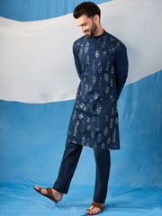 Men Ethnic Motifs Embroidered Regular Sequinned Kurta with Trousers