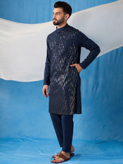 Geometric Embroidered Sequinned Mandarin Collar Stright Kurta With Trousers