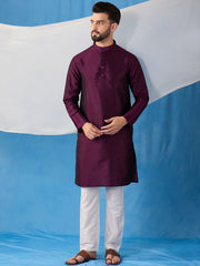 Floral Embroidered Thread Work Jacquard Weave Stright Kurta With Trousers