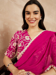 Magenta Embroidered Poly Georgette Saree