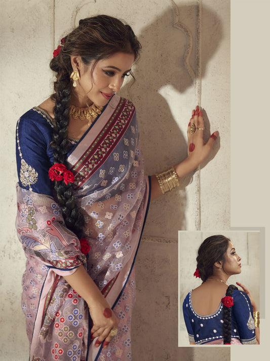 Pink Woven Organza Brasso Saree