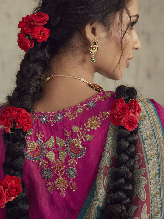 Peacock Blue Woven Organza Brasso Saree