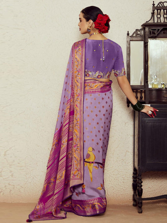 Lavender Weaving Festive Wear Soft Brasso Saree