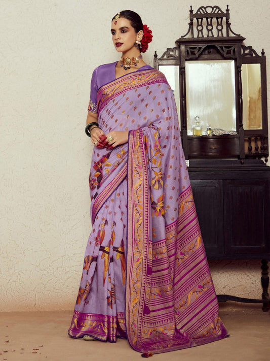 Lavender Weaving Festive Wear Soft Brasso Saree