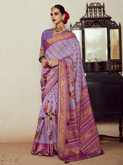 Lavender Weaving Festive Wear Soft Brasso Saree