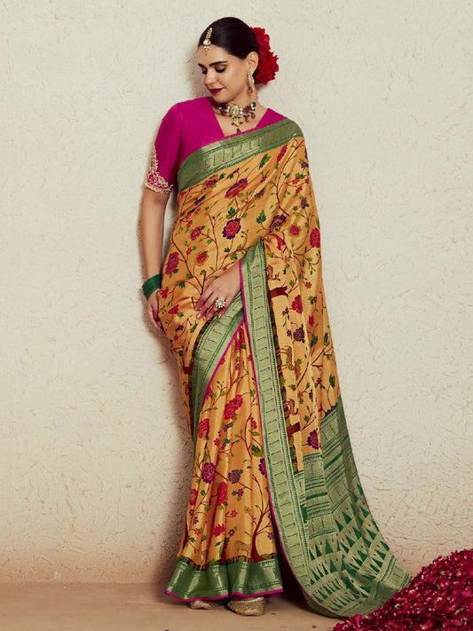 Mustard Yellow Weaving Festive Wear Soft Brasso Saree