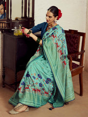 Turquoise Weaving Festive Wear Soft Brasso Saree