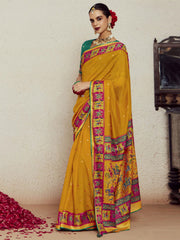 Mustard Weaving Festive Wear Soft Brasso Saree