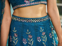 Navy Blue net with Coding and Zarkan embroidery Semi-Stitched Lehenga choli & Dupatta