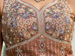 Brown net with Beads and Zarkan embroidery Semi-Stitched Lehenga choli & Dupatta