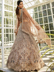 Brown net with Beads and Zarkan embroidery Semi-Stitched Lehenga choli & Dupatta