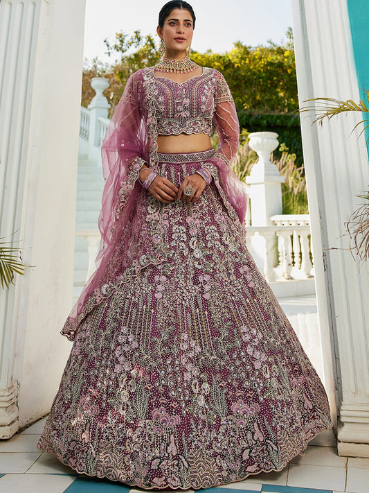 Lavender net and Coding and Zarkan embroidery Semi-Stitched Lehenga choli & Dupatta