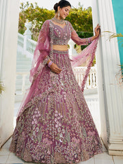 Lavender net and Coding and Zarkan embroidery Semi-Stitched Lehenga choli & Dupatta