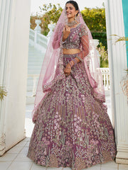 Lavender net and Coding and Zarkan embroidery Semi-Stitched Lehenga choli & Dupatta