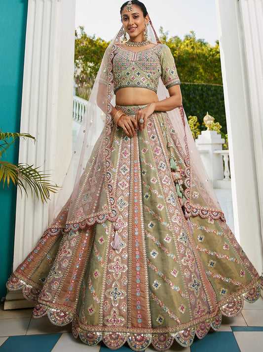 Multi colour Bridel net and Gotapatti and Moti embroidery Semi-Stitched Lehenga choli & Dupatta