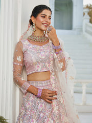 Grey net with Sequinse and Zarkan embroidery Semi-Stitched Lehenga choli & Dupatta