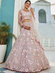 Grey net with Sequinse and Zarkan embroidery Semi-Stitched Lehenga choli & Dupatta