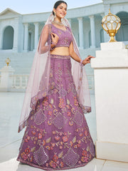 Purple net with Coding and Zarkan embroidery Semi-Stitched Lehenga choli & Dupatta