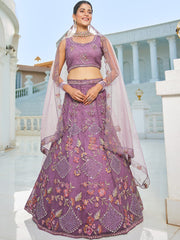 Purple net with Coding and Zarkan embroidery Semi-Stitched Lehenga choli & Dupatta