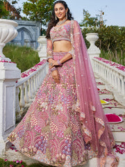 Pink net with Coding and Zarkan embroidery Semi-Stitched Lehenga choli & Dupatta