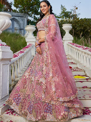 Pink net with Coding and Zarkan embroidery Semi-Stitched Lehenga choli & Dupatta