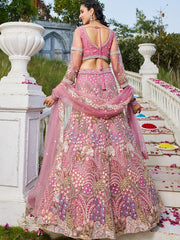 Pink net with Coding and Zarkan embroidery Semi-Stitched Lehenga choli & Dupatta