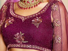 Burgundy net with Coding and Zarkan embroidery Semi-Stitched Lehenga choli & Dupatta