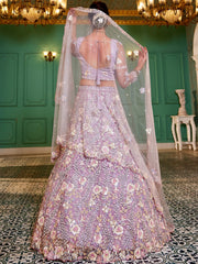 Mauve net with Sequinse and Zarkan embroidery Semi-Stitched Lehenga choli & Dupatta