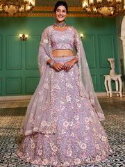 Mauve net with Sequinse and Zarkan embroidery Semi-Stitched Lehenga choli & Dupatta