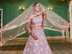 Mauve net with Sequinse and Zarkan embroidery Semi-Stitched Lehenga choli & Dupatta