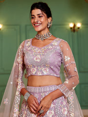 Mauve net with Sequinse and Zarkan embroidery Semi-Stitched Lehenga choli & Dupatta