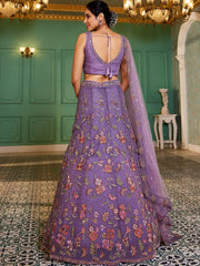 Purple net with Coding and Zarkan embroidery Semi-Stitched Lehenga choli & Dupatta