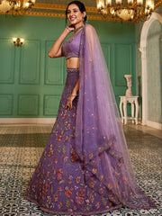 Purple net with Coding and Zarkan embroidery Semi-Stitched Lehenga choli & Dupatta