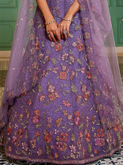 Purple net with Coding and Zarkan embroidery Semi-Stitched Lehenga choli & Dupatta