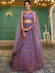 Purple net with Coding and Zarkan embroidery Semi-Stitched Lehenga choli & Dupatta