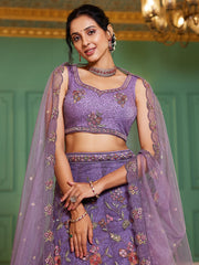 Purple net with Coding and Zarkan embroidery Semi-Stitched Lehenga choli & Dupatta