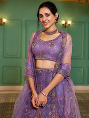 Purple net with Coding and Zarkan embroidery Semi-Stitched Lehenga choli & Dupatta