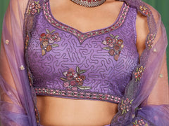 Purple net with Coding and Zarkan embroidery Semi-Stitched Lehenga choli & Dupatta