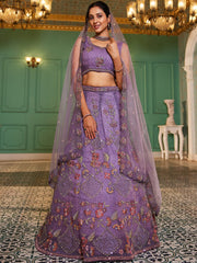 Lavender net with Coding and Zarkan embroidery Semi-Stitched Lehenga choli & Dupatta