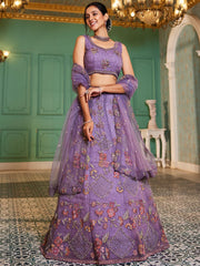 Lavender net with Coding and Zarkan embroidery Semi-Stitched Lehenga choli & Dupatta