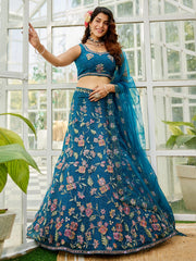 Navy blue net with Coding & Zarkan embroidery Semi-Stitched Lehenga choli & Dupatta