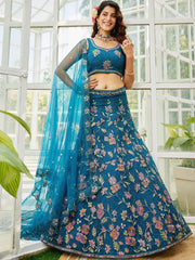 Navy blue net with Coding & Zarkan embroidery Semi-Stitched Lehenga choli & Dupatta