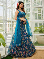 Navy blue net with Coding & Zarkan embroidery Semi-Stitched Lehenga choli & Dupatta