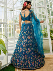 Navy blue net with Coding & Zarkan embroidery Semi-Stitched Lehenga choli & Dupatta