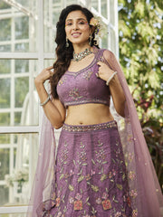 Lavender net with Coding and Zarkan embroidery Semi-Stitched Lehenga choli & Dupatta