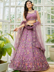 Lavender net with Coding and Zarkan embroidery Semi-Stitched Lehenga choli & Dupatta