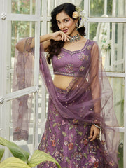 Lavender net with Coding and Zarkan embroidery Semi-Stitched Lehenga choli & Dupatta