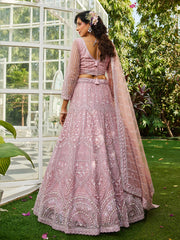 Pink net with Beads and Zarkan embroidery Semi-Stitched Lehenga choli & Dupatta